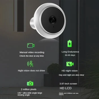 Цифровой Magic Eye, Электронный Видоискатель, устройство ночного видения, устройство просмотра защитных дверей, 3,97-дюймовый ЖК-экран, Цифровое устройство просмотра дверей, камера 1080P