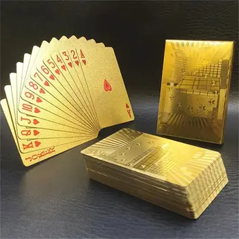 55шт Золотые Игральные Развлекательные Карты Набор Покеров Из Золотой Фольги Волшебные Карты 24K Золотые Покеры Из Пластиковой Фольги Прочные Водонепроницаемые Карты
