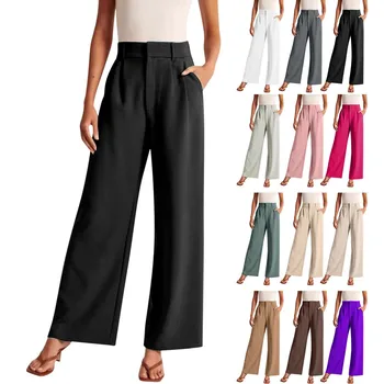 Легкие широкие брюки из ткани премиум-класса, сшитые на заказ, Женские повседневные широкие брюки с высокой талией, повседневные брюки с карманами
