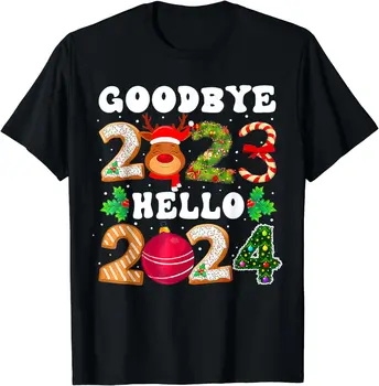 Goodbye 2023 Hello 2024 Happy New Year Забавная Рождественская Рождественская футболка Мужская Женская Одежда Графические Футболки Ropa Hombre