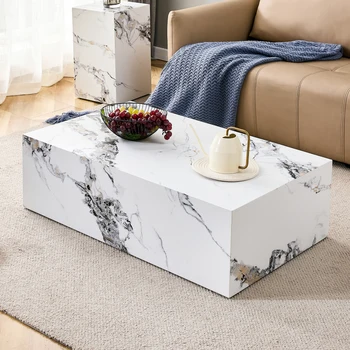 Современный журнальный столик с мраморным рисунком, стильный и прочный дизайн, приставной столик из МДФ, мебель для гостиной, прост в установке