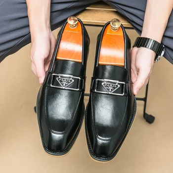 Коричневая мужская официальная обувь, черные лоферы, однотонные мужские модельные туфли ручной работы без застежки с круглым носком, размер 38-44, Бесплатная доставка