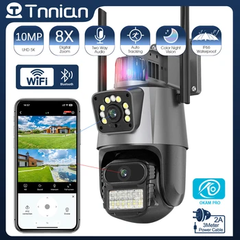 Tnnian 5K 10MP Двухобъективная WIFI PTZ-Камера С Двумя Экранами AI Отслеживание Человека Наружная IP-Камера Видеонаблюдения 4K Полицейская Световая Сигнализация