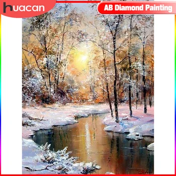 Наборы для вышивки крестом HUACAN Diamond Painting Sunset Landscape 5D DIY Mosaic Snow Tree Home Decorative Новые поступления