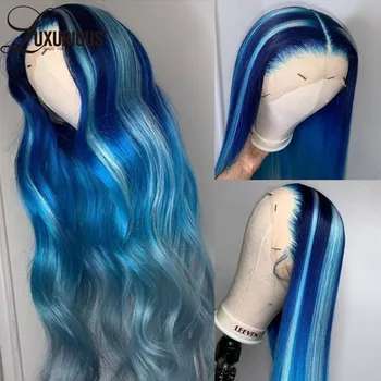 Роскошный кружевной парик Klein Blue Highlight из человеческих волос без клея, прозрачные кружевные парики 13x4 HD для женщин