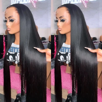 Cosdelu Бразильские парики из человеческих волос с прямыми кружевами длиной 30-32 дюйма с косточками спереди HD Прозрачная одежда и парик с кружевами спереди