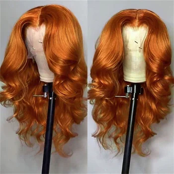Парик MELODIE 13x4 Ginger Body Wave на кружеве Из человеческих волос с прямой застежкой 4x4 Бесклеевые Парики для женщин