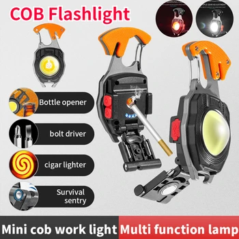 Мини-брелок для ключей COB, USB Перезаряжаемый осветительный фонарик, светодиодный брелок для карабина, фонарь для кемпинга на открытом воздухе, аварийное выживание 캠핑