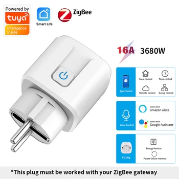 16A Tuya Wifi Smart Plug EU с функцией контроля питания Приложение Smart Life Розетка с дистанционным управлением Работает с Alexa Google Home