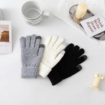 Противоскользящие вязаные перчатки, мужские и женские зимние перчатки, плюшевые утолщенные теплые шерстяные игровые перчатки с сенсорным экраном для влюбленных