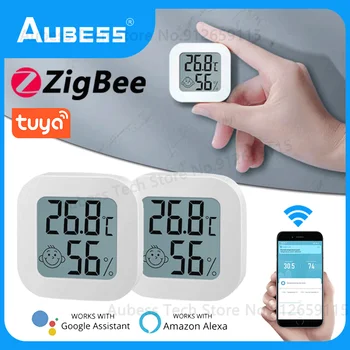 Датчик температуры и влажности AUBESS Tuya ZigBee, комнатный термометр-гигрометр для Smart Life Alexa Google Home Assistant