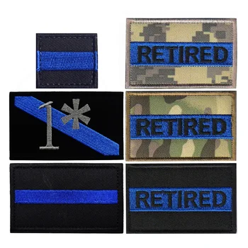 Американская полиция BLUE LINE Уходит на пенсию Вышитые нашивки Армейские нашивки для вееров Нашивки с крючками и петлями Украшения одежды для сумок