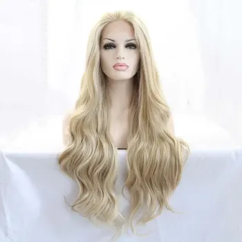 Коричневый / светлый парик Синтетические Светлые парики на кружеве цвета Рояльной блондинки С длинными мягкими волосами из термостойкого волокна, Длинные Волнистые парики