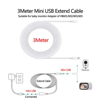 3-метровый удлинительный кабель Шнур для радионяни Адаптер питания Универсальный Подходит для VB601/603/605/607 Разъем Mini USB для камеры