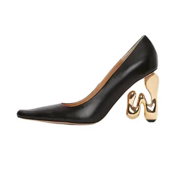 Женская обувь на высоком каблуке в необычном стиле, Весна /лето 2024, совершенно новые высококачественные кожаные туфли-лодочки с мелким носком большого размера