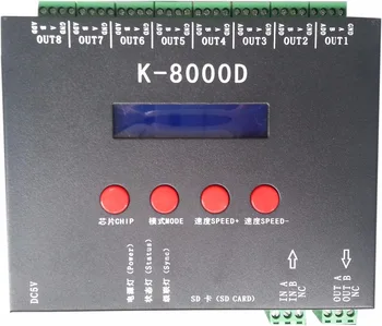 K-8000D; 8 портов (512 пикселей * 8) пиксельного контроллера DMX SD-карты; для стандартного чипа dmx512/DMX512AP-N/WS2821A/UCS512. etc
