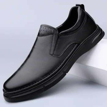Обувь Мужская Легкая Мужская Повседневная Обувь 2023 Года, Мужская Деловая Обувь из натуральной Кожи Ручной Работы, Мужская Обувь Для вождения, Мужские Лоферы без застежки