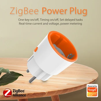 Smart Zigbee 3.0 Tuya Power Plug 16A EU Розетка 3680 Вт Метр Пульт Дистанционного Управления Работает С Zigbee2MQTT и Home Assistant Tuya Hub