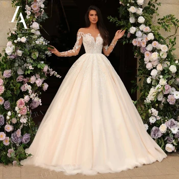 Свадебное платье LelaAcra С Длинным Рукавом 2024, Кружевное Бальное Платье Принцессы Невесты с Аппликацией в виде Сердечка, VL228, Большие Размеры, Vestido de Noiva