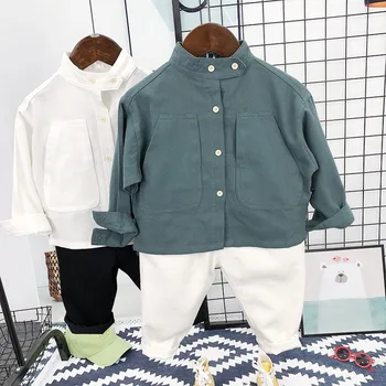 Комплект рубашек с длинными рукавами для мальчиков от 1 до 9 лет, весенняя детская однотонная рубашка для мальчиков корейской версии Yangqi College shirt tide 90-140 см