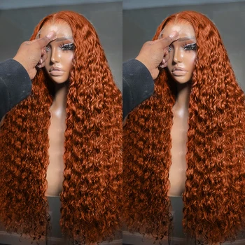 13x6 Прозрачных Имбирно-Оранжевых Глубоких Волнистых Синтетических Волос На Кружеве Человеческих Волос Парики Remy 180% Цветные Вьющиеся 13x4 Синтетические Волосы На Кружеве Парики Для Женщин
