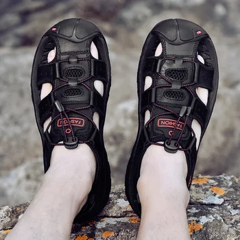 Новые летние мужские повседневные пляжные туфли Baotou из воловьей кожи с защитой от ударов, уличные нескользящие дышащие спортивные сандалии на плоской подошве
