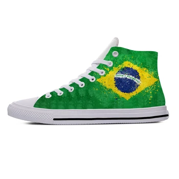 Горячая Бразилия, Бразильский флаг, Патриотическая Забавная Модная Повседневная Тканевая обувь С высоким берцем, Легкие Дышащие Мужские И женские кроссовки с 3D-принтом.