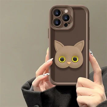 Милый INS 3D Cat Силиконовый Чехол Для Телефона iPhone 11 12 13 14 15 Pro Max XS XR 7 8 Plus Осенний Противоударный Чехол-Конфетка