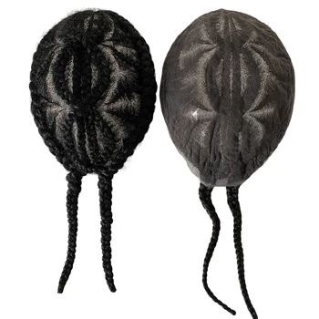 Кусочки человеческих волос индийской девственницы Двойные 8 Афро Кукурузных косичек Парик 8x10 Кружевной Топпер для чернокожей женщины