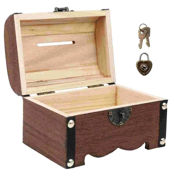 Коробка для хранения Деревянная копилка с замком и ключами, футляр для домашнего декора, подарки для детей в винтажном дизайне