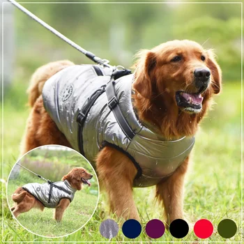 Одежда для французского бульдога чихуахуа, куртка для большой собаки со шлейкой, зимняя теплая одежда для лабрадора, водонепроницаемая шуба для большой собаки