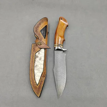 95 слоев Лезвия из дамасской стали, рукоятка из пустынного железного дерева, Прямой нож, Защитный Тактический Фиксированный Нож для охоты, выживания в кемпинге