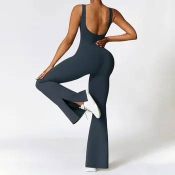 Женская одежда для спортзала, модный бесшовный спортивный комбинезон с расклешенными брюками, цельный комбинезон для танцев для йоги, женский спортивный комбинезон для фитнеса