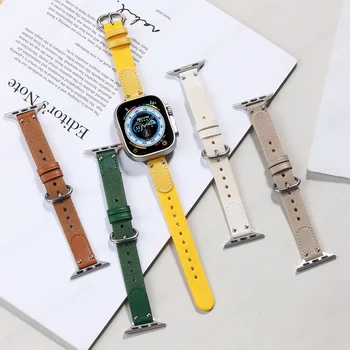 Кожаный Нейлоновый Ремешок для часов Apple Watch серии 8 7 6 SE 5 4 40 мм Браслет для Iwatch 41 мм 44 мм 45 мм 38/42 мм 49 мм Плетеный ремешок